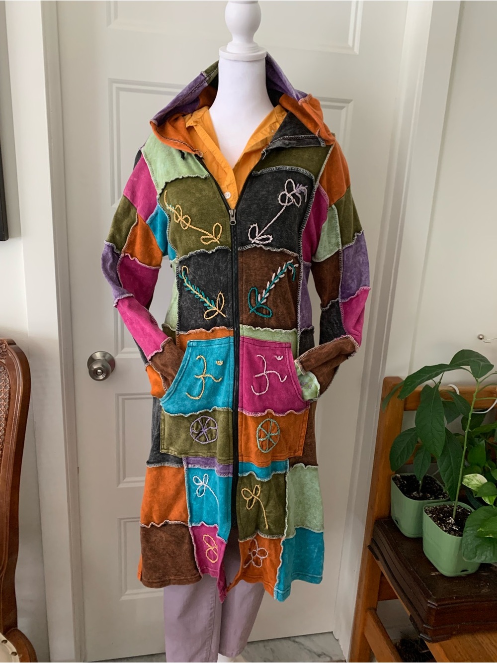 KPC , Women's Rédingotte BoHo Patchwork Hooded Long Cardigan Jacket - Multicolor